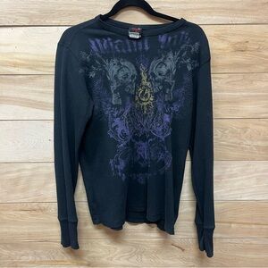 Miami ink vintage cyber Y2K grunge emo skull waffle knit black long sleeve